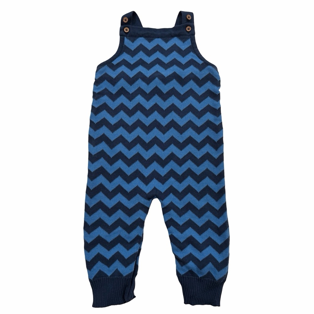 Kate Quinn Blue Chevron Knit Sweater Overalls Blue Chevron Stripe 12–18M